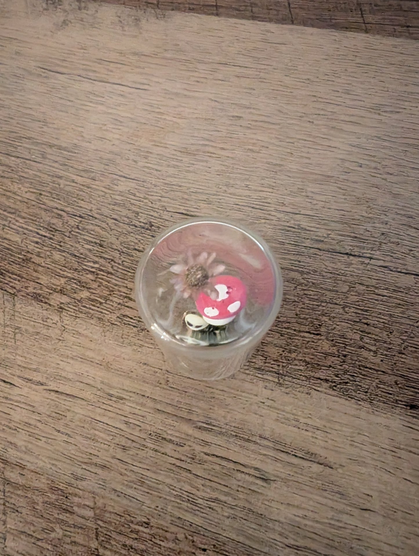 Mini Forest Spirit Terrarium – Mushroom & Wildflower Dome with Ghost (2”)