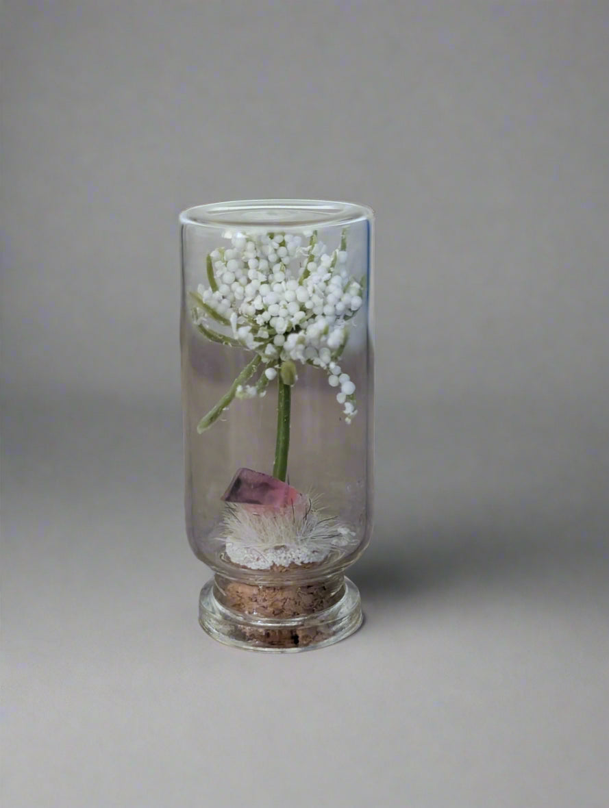 Mini Crystal Flower Terrarium – Pink Crystal & Wildflower Dome (2”)