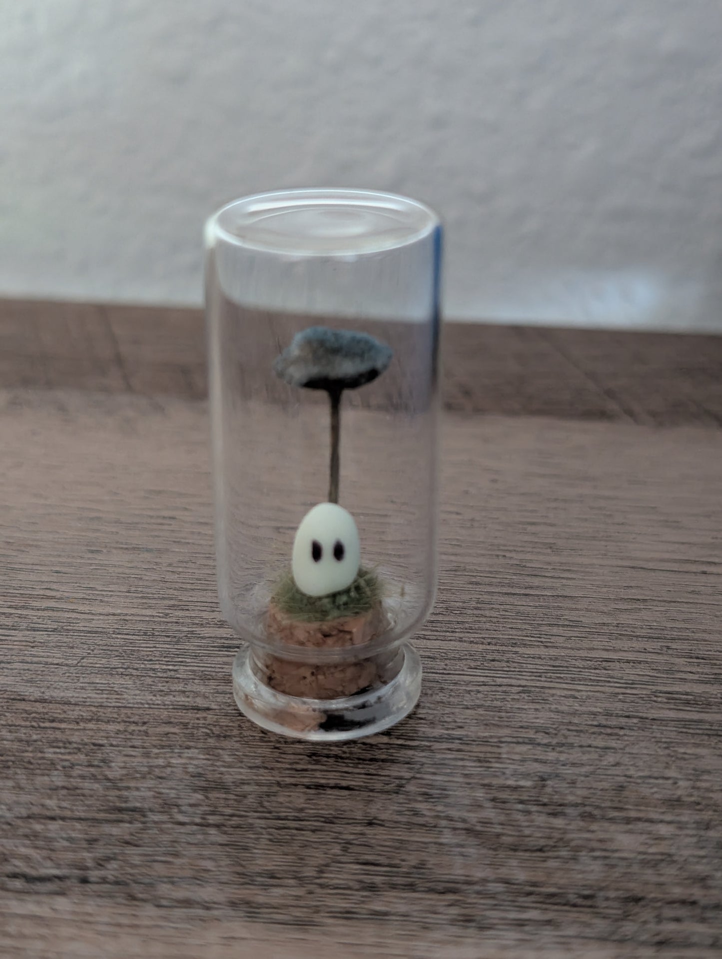 Mini Ghost Terrarium – Forest Spirit Under Mushroom Dome (2”)