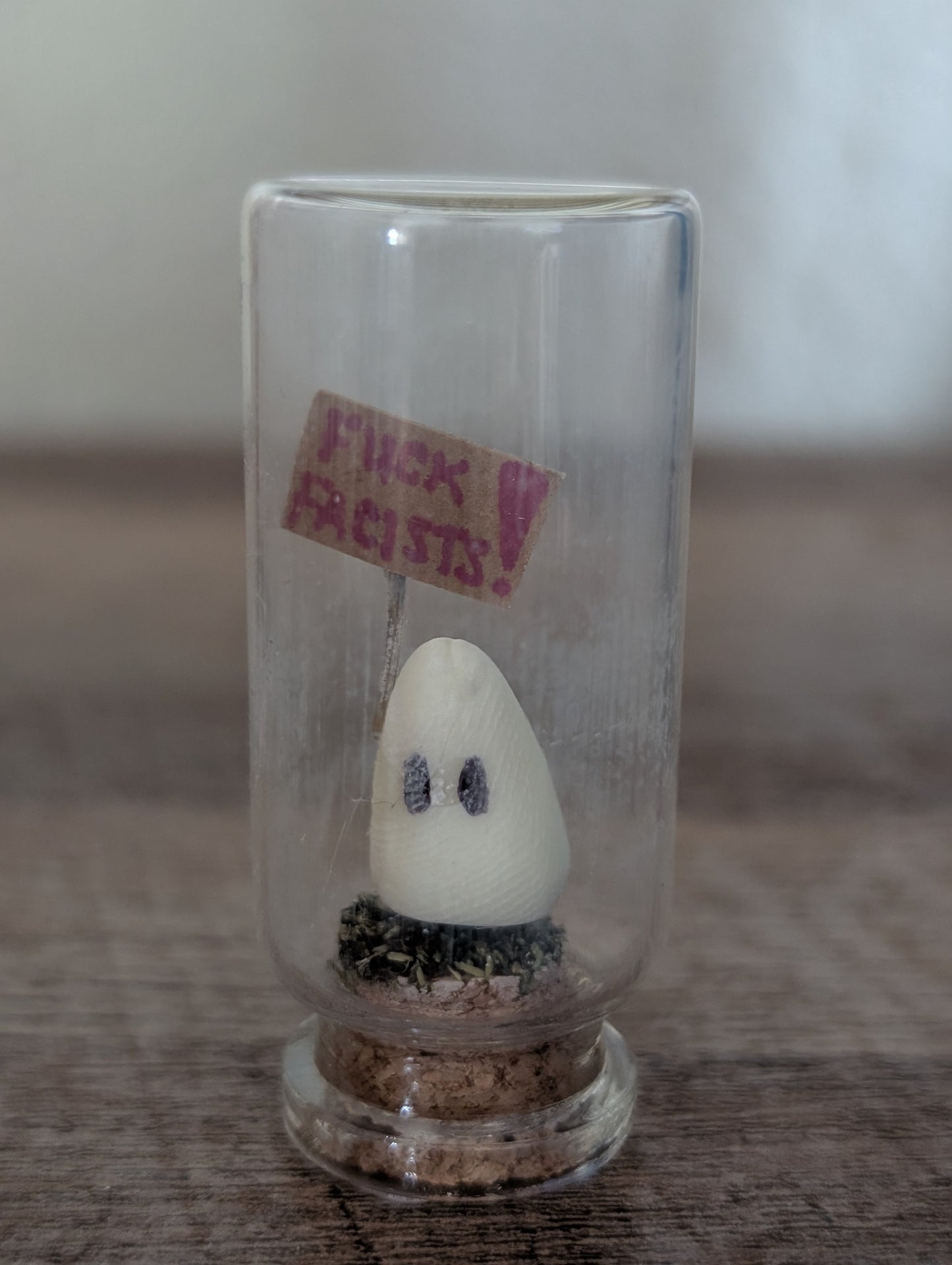 Mini Protest Ghost Terrarium – “F*ck Fascists” Spirit in a Dome (2”)