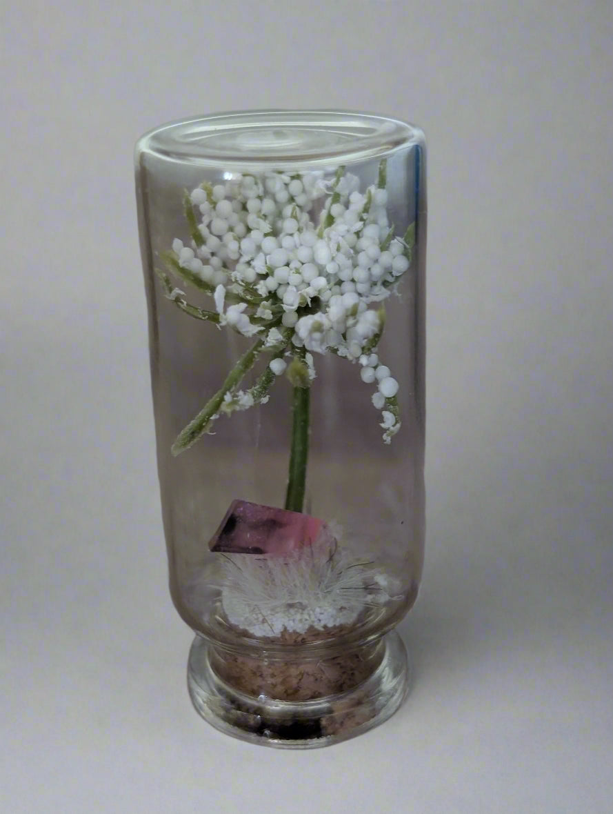 Mini Crystal Flower Terrarium – Pink Crystal & Wildflower Dome (2”)