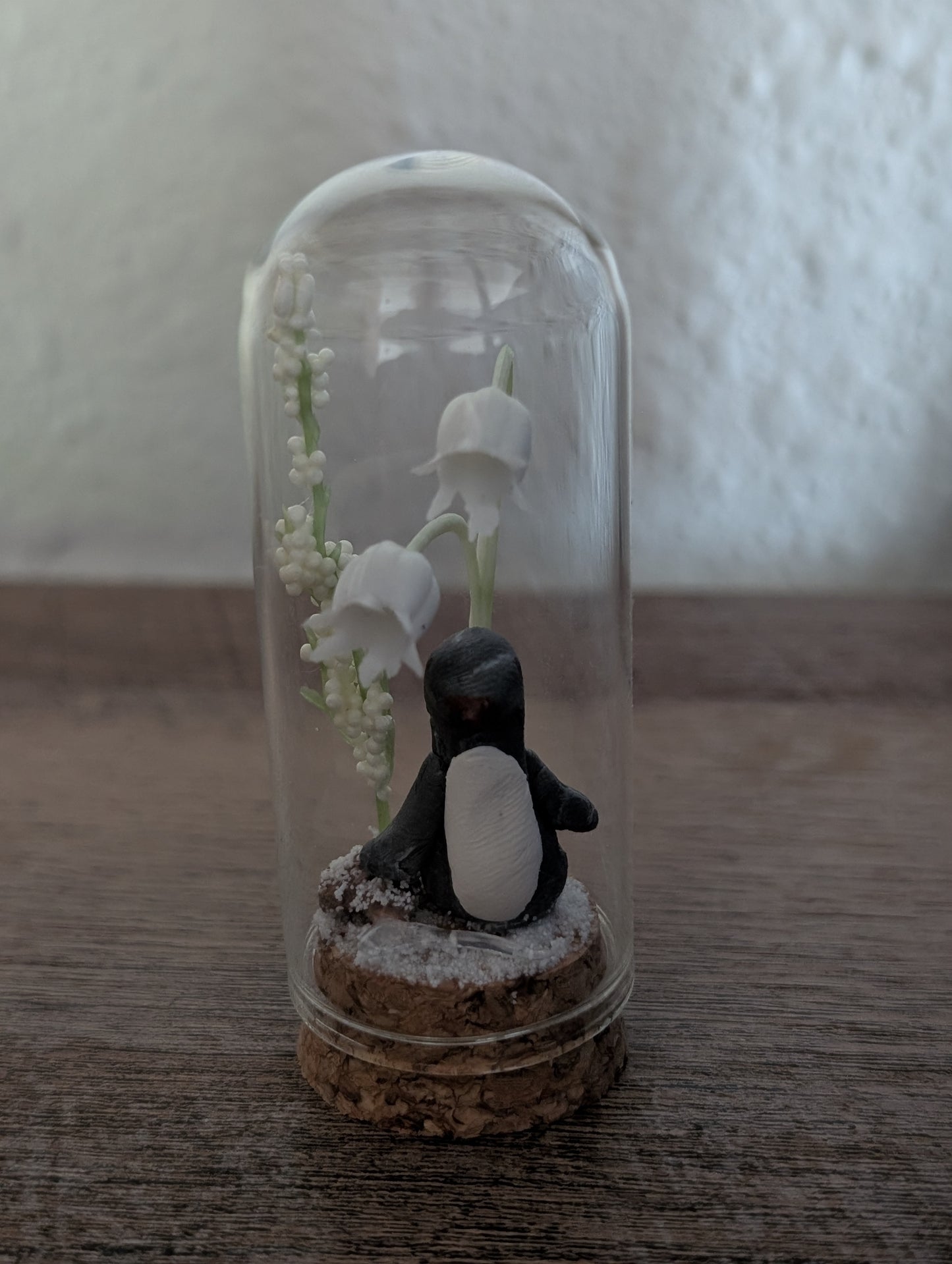 Mini Penguin Terrarium – Winter Spirit Among Snowbell Blooms (3”)