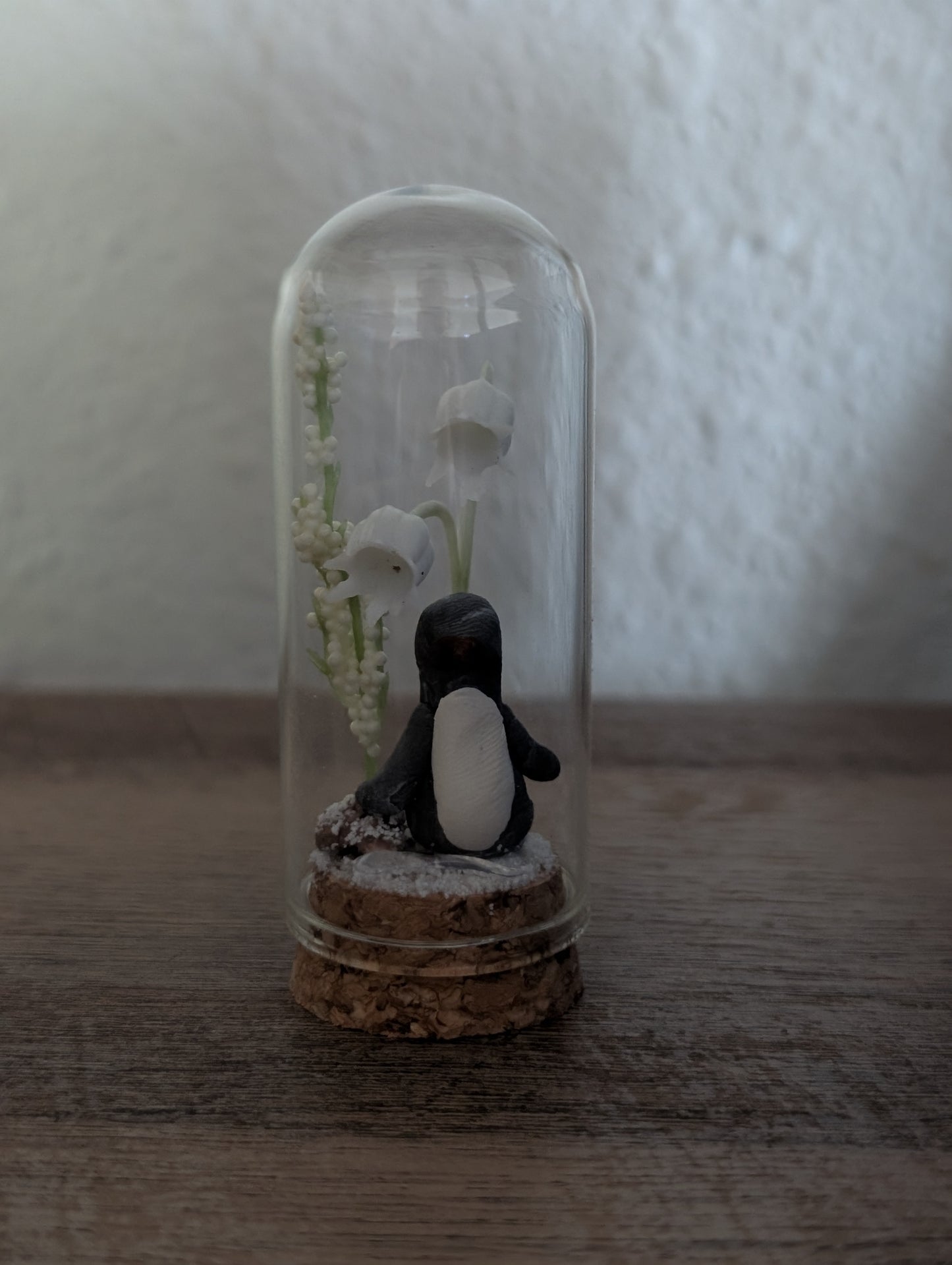 Mini Penguin Terrarium – Winter Spirit Among Snowbell Blooms (3”)