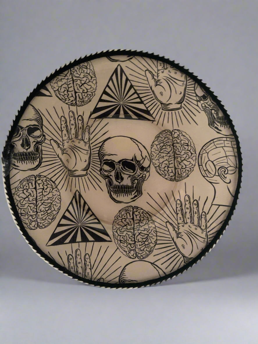 Mind & Mysticism – Gothic Science Upcycled Saucer (7”) | Anatomical Plant Tray or Occult Decor