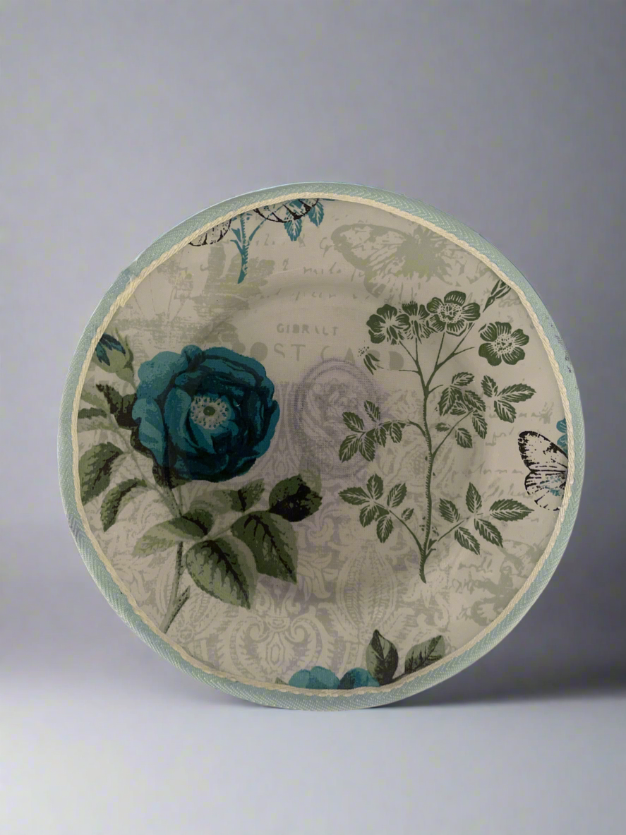 Upcycled Blue Bloom Saucer – Vintage-Inspired Floral Print