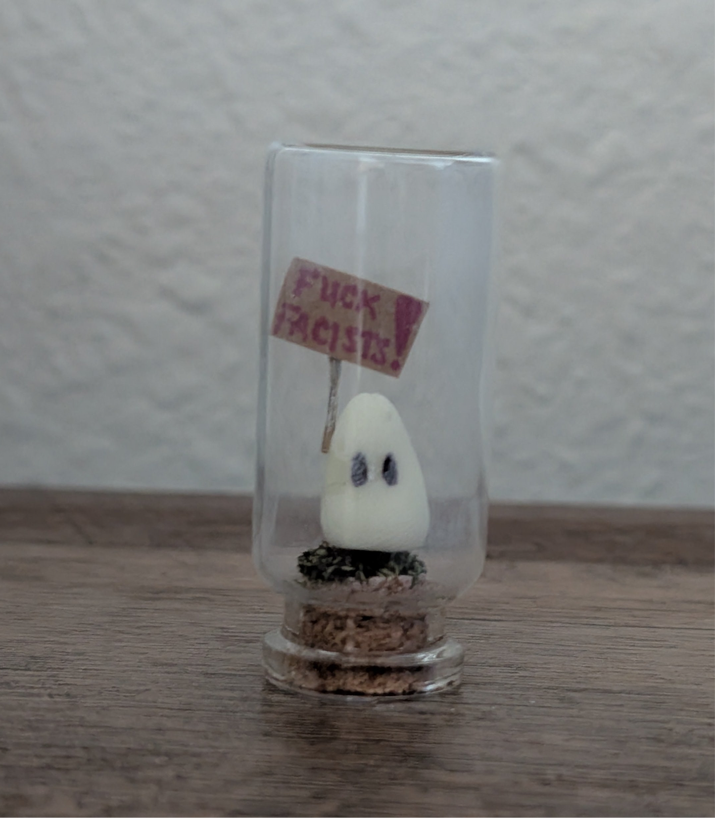 Mini Protest Ghost Terrarium – “F*ck Fascists” Spirit in a Dome (2”)