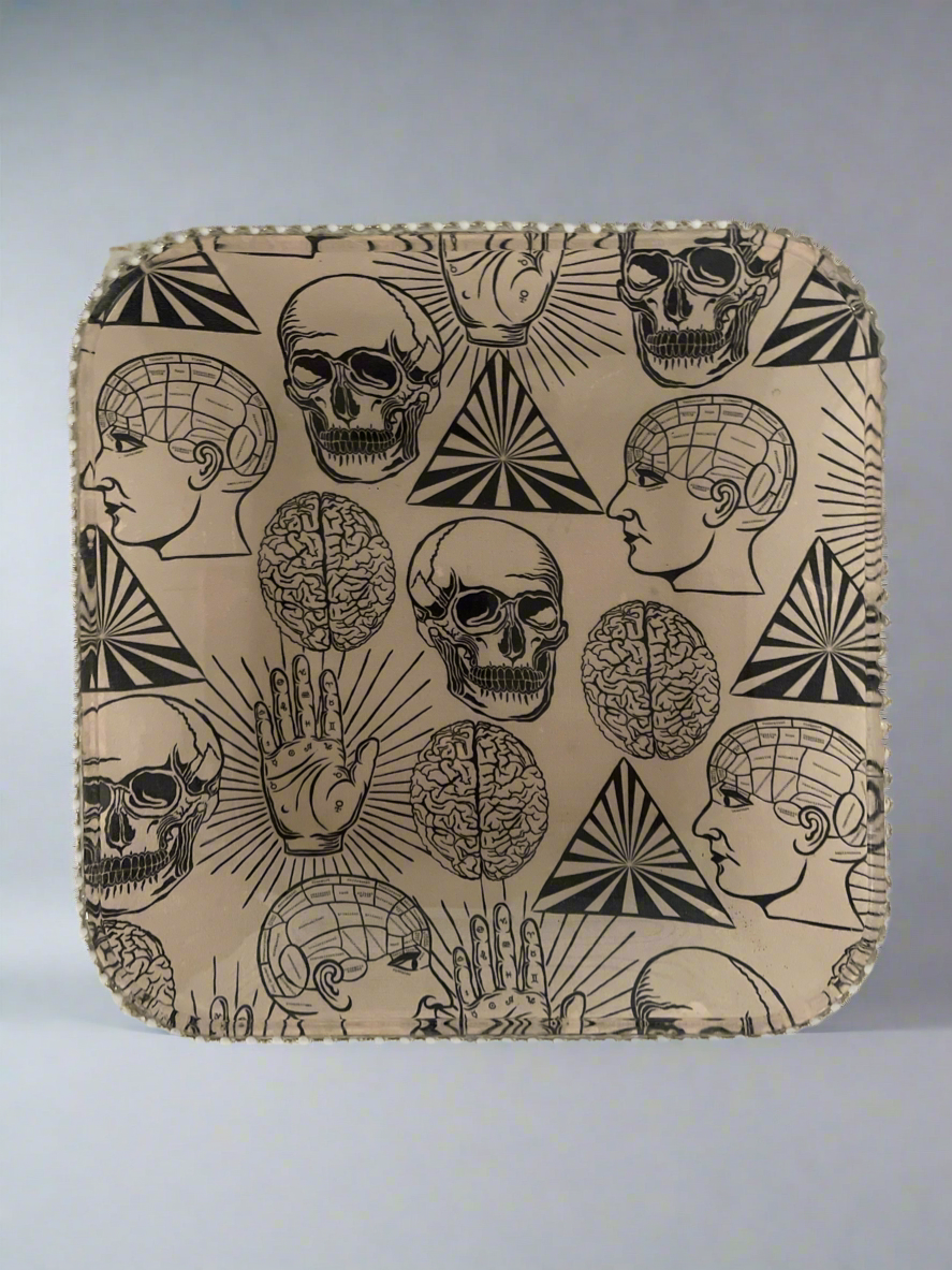 Mind & Mysticism – Gothic Science Upcycled Saucer (7”) | Anatomical Plant Tray or Occult Decor