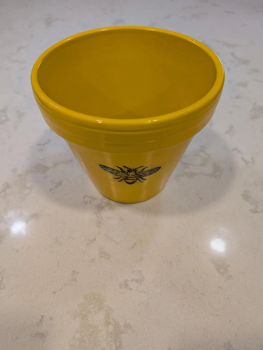 6” Bee Bright Pot – Hand-Painted Yellow Terracotta Planter