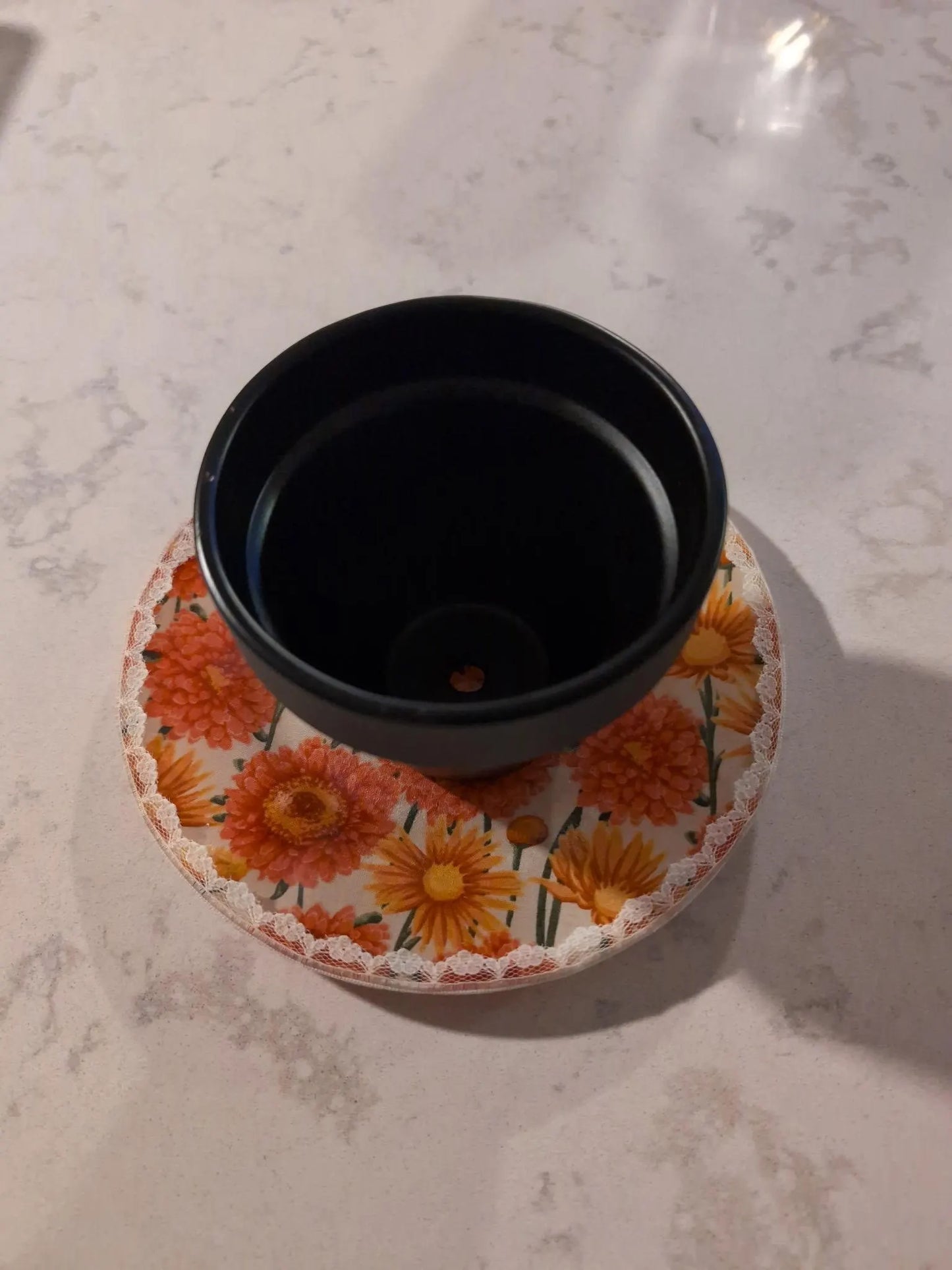Golden Hour Bloom – Vintage-Inspired Floral Saucer (7”) | Lace-Trimmed Plant Tray or Catch-All Dish