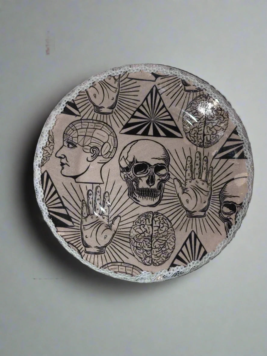 Mind & Mysticism – Gothic Science Upcycled Saucer (7”) | Anatomical Plant Tray or Occult Decor