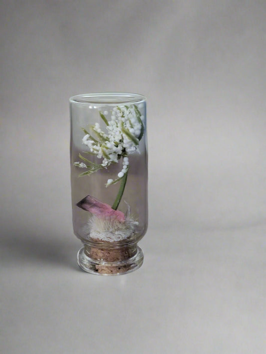 Mini Crystal Flower Terrarium – Pink Crystal & Wildflower Dome (2”)