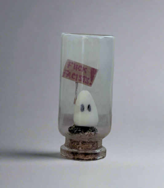 Mini Protest Ghost Terrarium – “F*ck Fascists” Spirit in a Dome (2”)