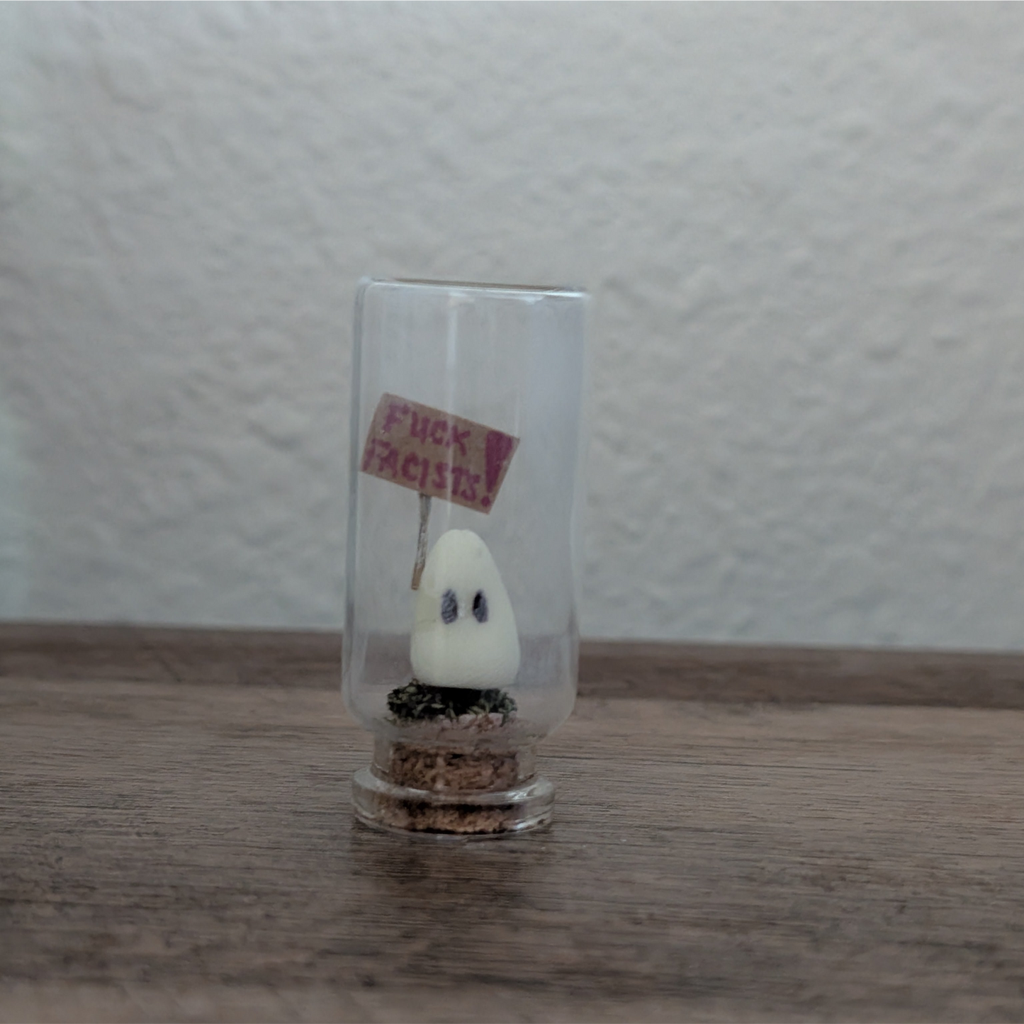 Mini Protest Ghost Terrarium – “F*ck Fascists” Spirit in a Dome (2”)