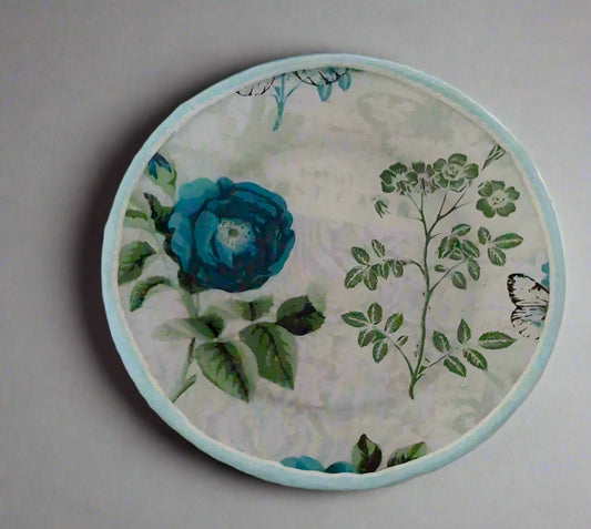Upcycled Blue Bloom Saucer – Vintage-Inspired Floral Print