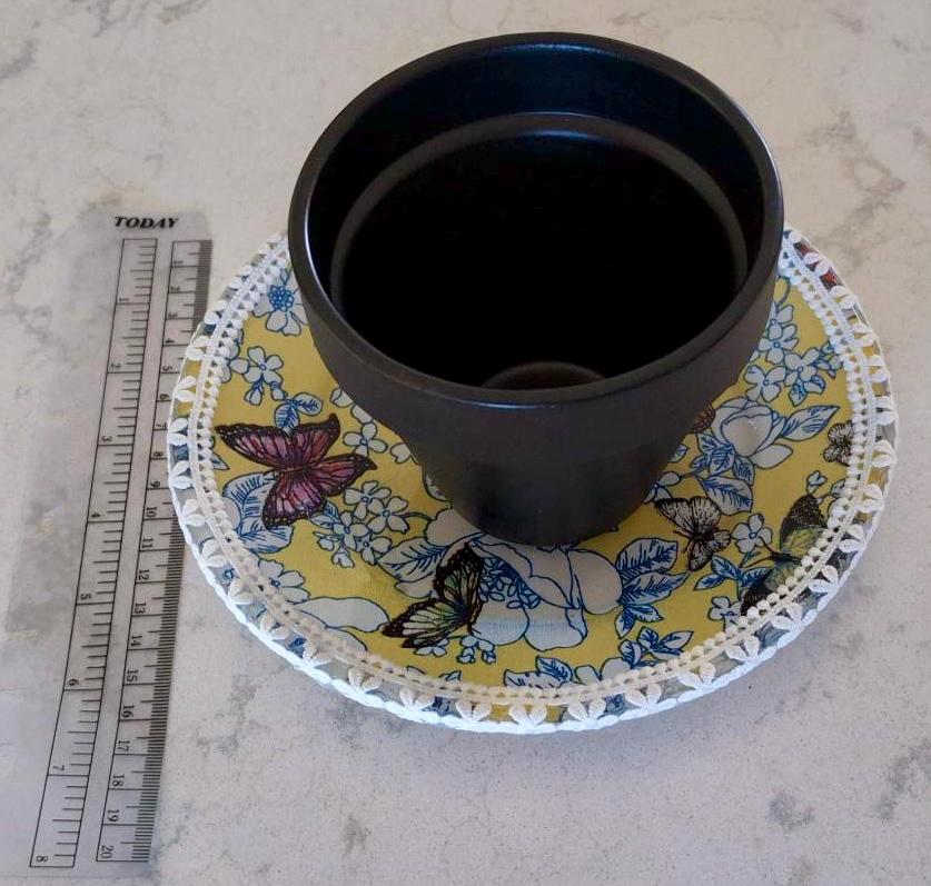 Butterfly Garden Upcycled Glass Saucer – Handmade Boho Plant Base