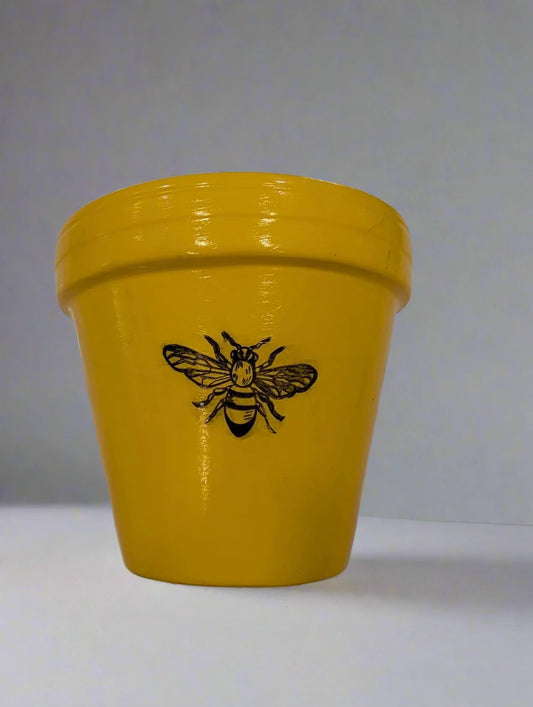 6” Bee Bright Pot – Hand-Painted Yellow Terracotta Planter