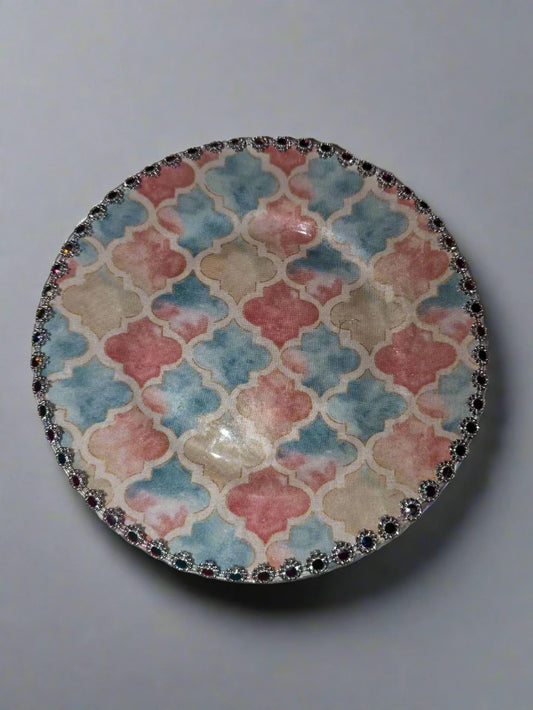 Pastel Palace – Bejeweled Upcycled Saucer (7”) | Glam Boho Plant Tray or Trinket Dish