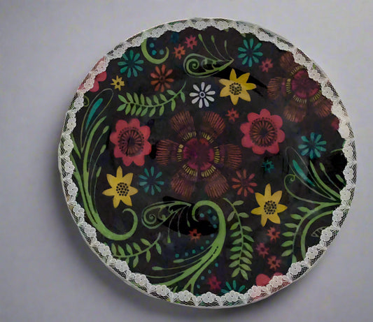 Upcycled Folk Floral Saucer