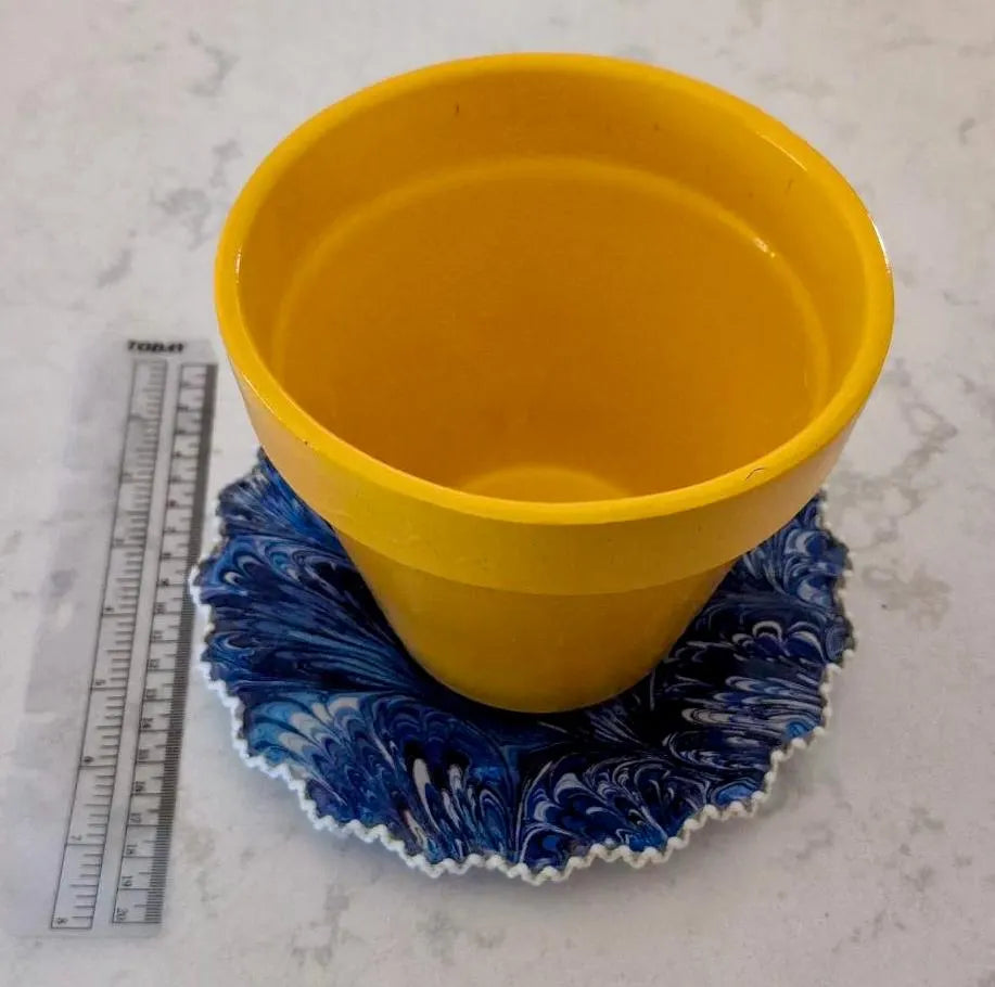 Upcycled Marbled Saucer – Indigo Swirl with Scalloped Edge