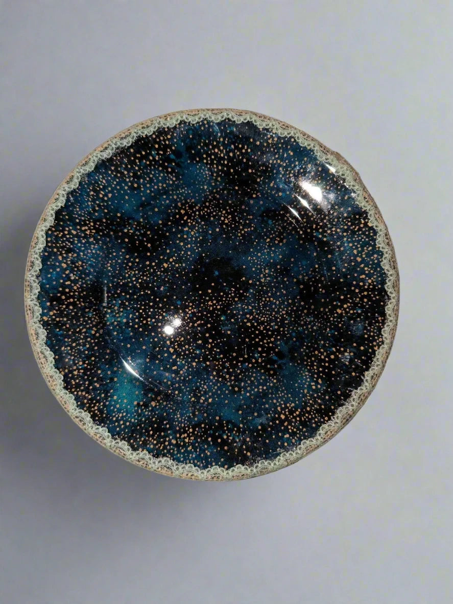 Stargazer – Celestial Upcycled Saucer (7”) | Cosmic Boho Plant Base or Trinket Dish