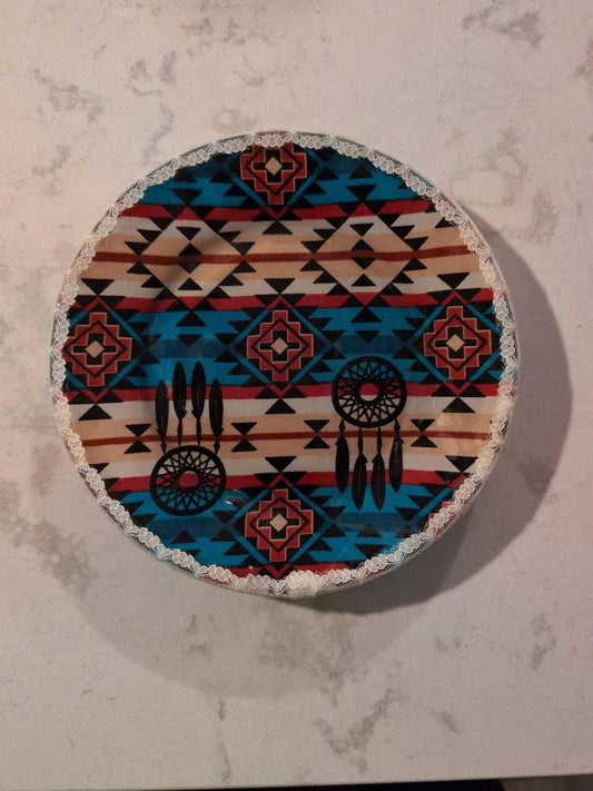 Dreamcatcher Drift – Upcycled 7” Saucer | Boho Desert Plant Tray with Southwest Motif