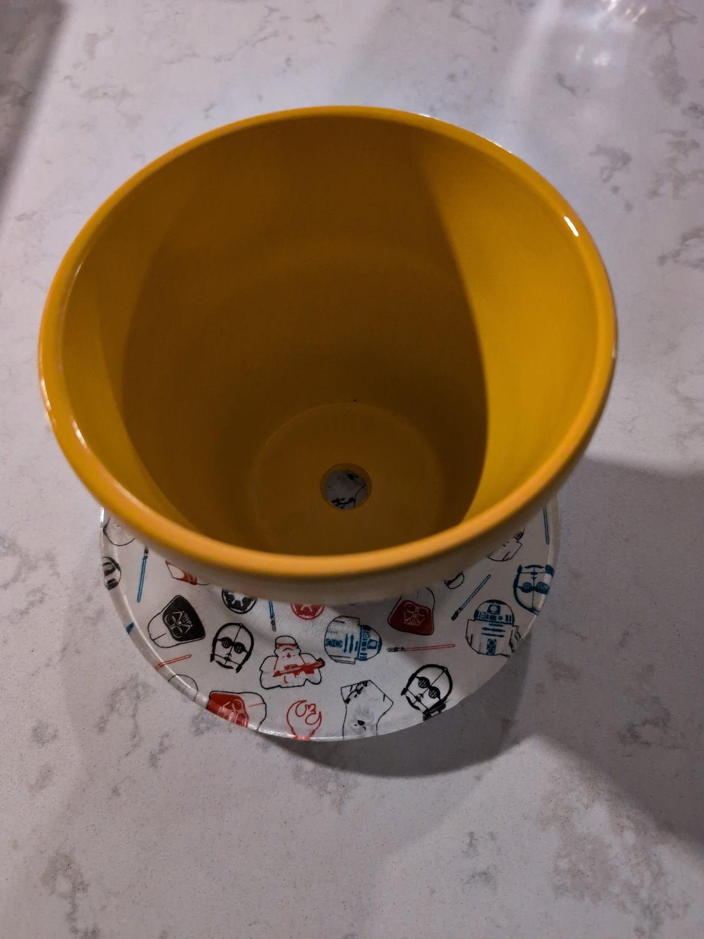 Galaxy Garden Saucer – 7” Upcycled Plate with Star Wars print – Geek Chic Plant Base – Nerdy Pottery Catch Tray – May the Plants Be With You