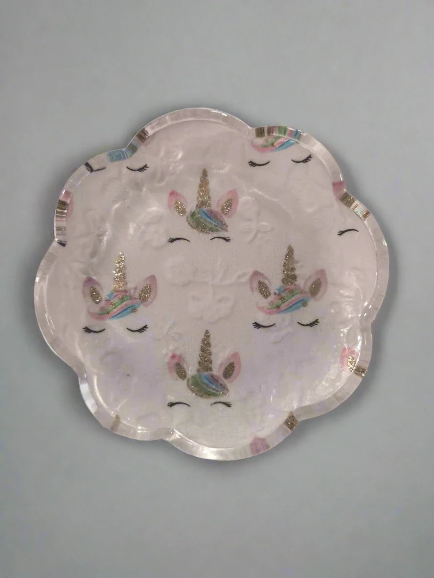 Unicorn Dreams – Rainbow Unicorn Upcycled Saucer (6”) | Pride Decor or Plant Pot Base